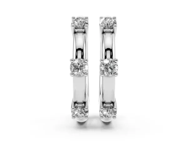 Round Diamond Station Huggie Hoop Earrings Platinum