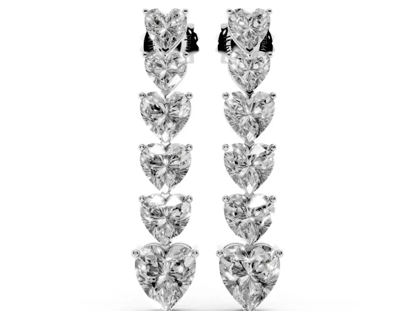 Graduated Heart Diamond Linear Drop Earrings Platinum