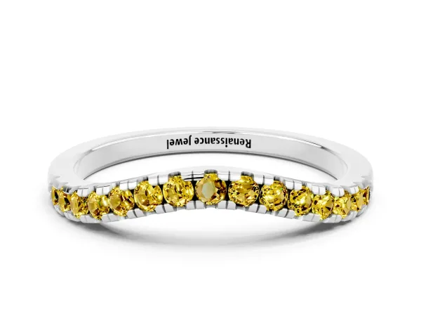 Yellow Sapphire Pavé Curved Wedding Band Platinum