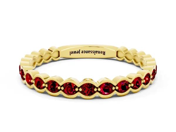 Round Ruby Bezel Set Eternity Band Yellow gold