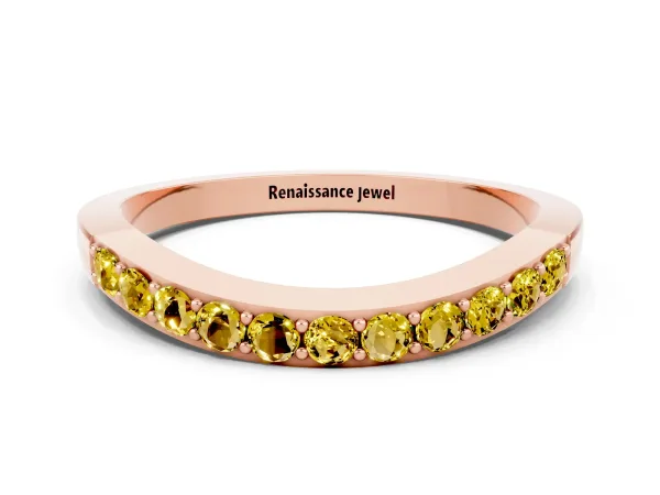 Round Yellow Sapphire Curved Wedding Band with Channel Setting Rose gold