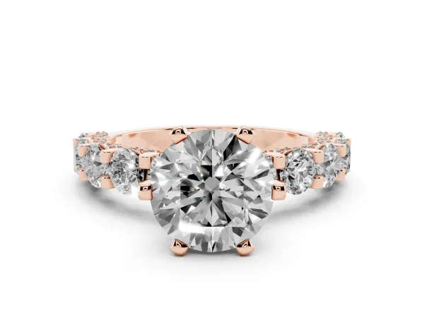Round Diamond Mens Ring with Graduated Side Stones Rose gold