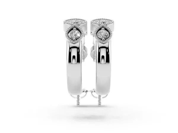 Milgrain Cushion and Marquise Diamond Hoop Earrings Silver