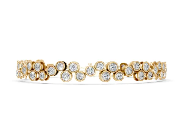 Bezel Set Round Diamond Cluster Tennis Bracelet Yellow gold