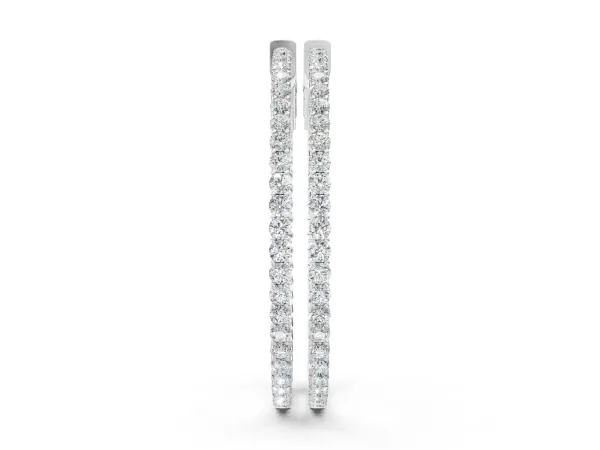 Round Diamond Hoop Earrings with Pave Setting and Shared Prong Silver
