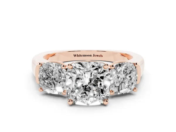 Three-Stone Cushion Cut Brilliant Diamond Trellis Ring with Comfort Fit Band Rose gold