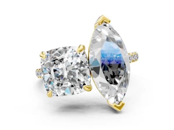 Cushion and Marquise Toi Moi Ring with Prong Setting and Pave Band Yellow gold