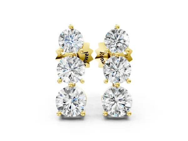 Three-Stone Round Diamond Prong-Set Drop Earrings Yellow gold