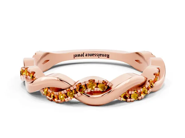 Round Citrine Twist Eternity Band with Pavé Setting Rose gold