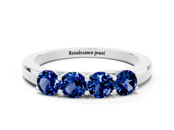 Four-Stone Round Blue Sapphire Prong-Set Band Platinum