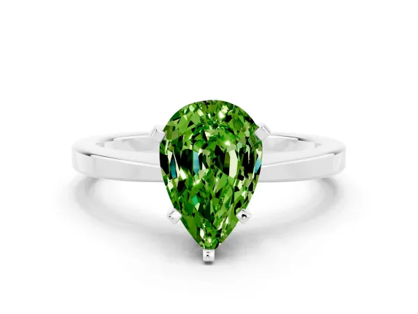 Pear Cut Peridot Solitaire Engagement Ring with Classic Band and Four-Prong Setting Platinum