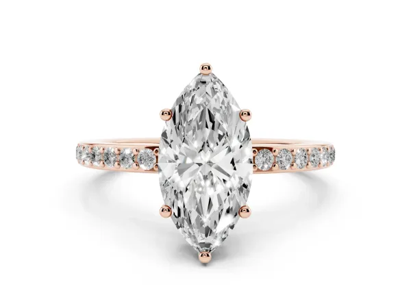 Marquise Cut Cut Diamond Pavé Band Ring with Four-Prong Setting Rose gold