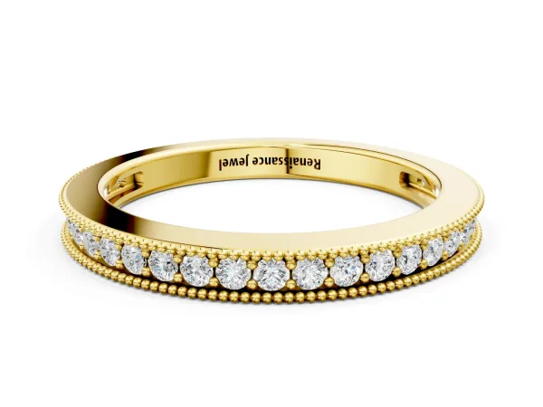 Round Diamond Pavé Eternity Band with Milgrain Edge Yellow gold