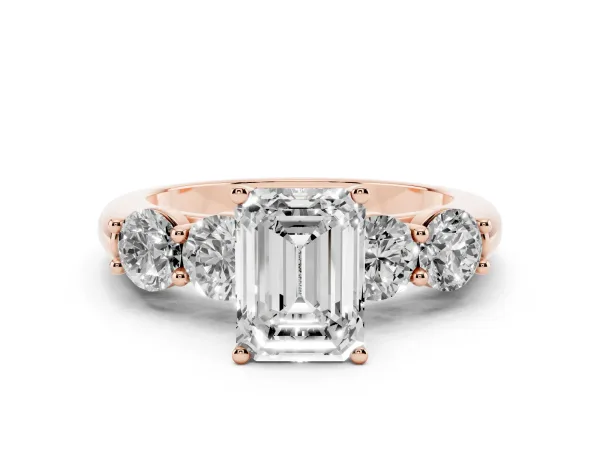 Emerald Cut Cut Five-Stone Prong Set Diamond Ring with Classic Band Rose gold