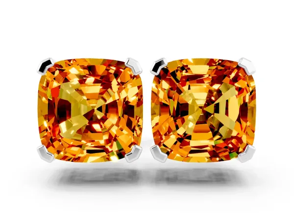 Cushion Cut Citrine Stud Earrings Platinum