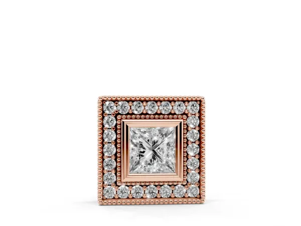 Square Halo Princess Cut Pendant with Bezel Setting Rose gold