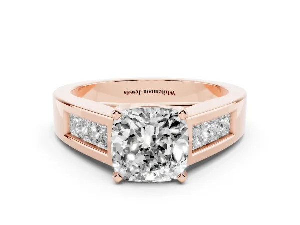Cushion Cut Cut Channel Set Solitaire Ring with Four-Prong Setting Rose gold