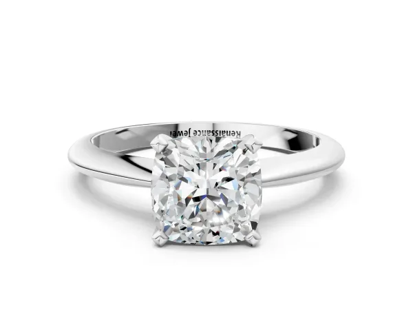 Cushion Cut Diamond Solitaire Engagement Ring with Classic Band and Four-Prong Setting Silver