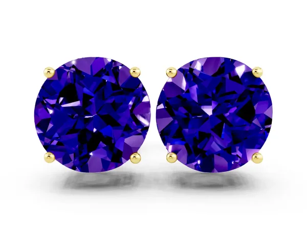 Round Cut Tanzanite Stud Earrings Yellow gold