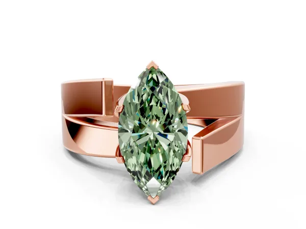 Fancy Green Modern Tension Set Marquise Cut Diamond Solitaire Wide Band Ring Rose gold