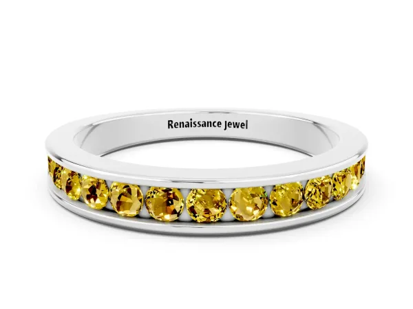 Channel Set Round Yellow Sapphire Eternity Band Platinum
