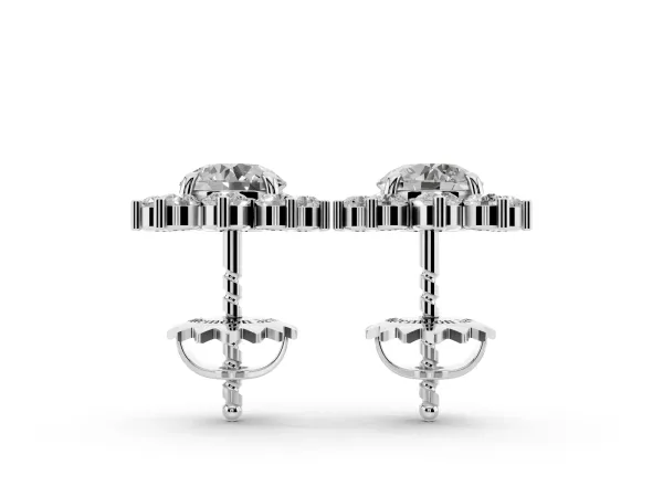Cluster Round Diamond Stud Earrings with White Gold Band and Four-Prong Setting Silver
