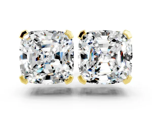 Cushion Cut Moissanite Stud Earrings Yellow gold