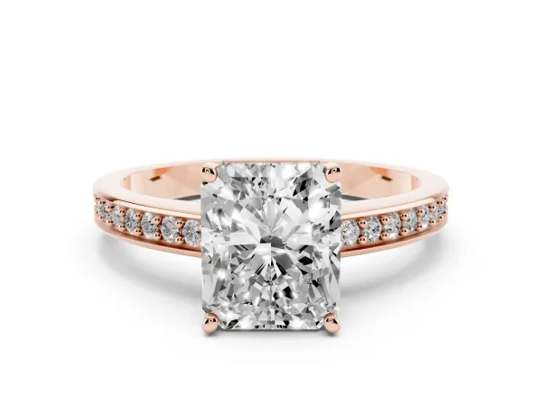 Radiant Cut Solitaire Pavé Band Prong Setting Ring Rose gold