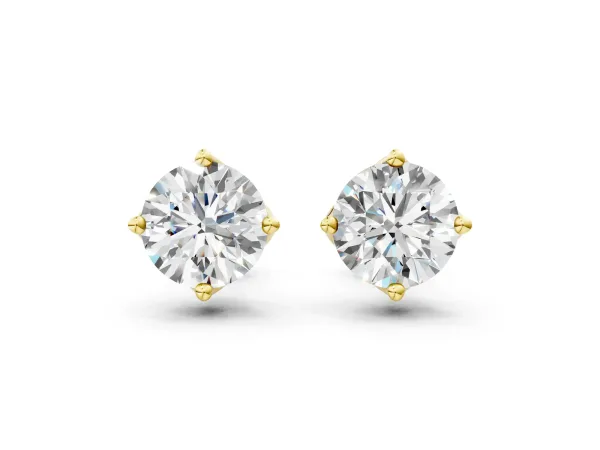 Round Diamond Flower Petal Solitaire Stud Earrings Yellow gold