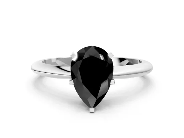 Fancy Black Pear Cut Diamond Solitaire Engagement Ring with Classic Band and Four-Prong Setting Silver