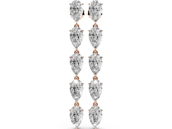 Pear Diamond Dangle Earrings with Pear Diamond Accents Rose gold