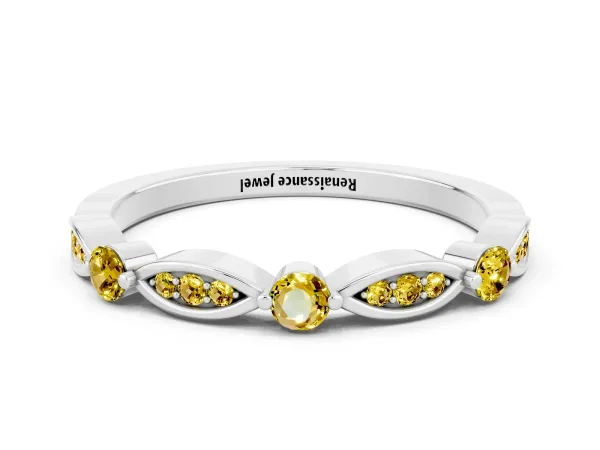 Marquise and Round Yellow Sapphire Milgrain Band with Bezel Setting Platinum