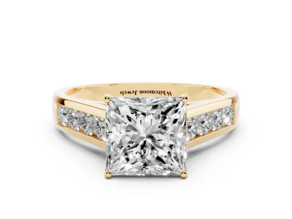Princess Cut Brilliant Channel-Set Solitaire Ring with Four-Prong Setting Yellow gold