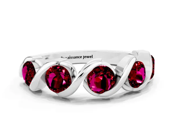 Round Garnet Wave Band with Channel Setting and Shared Prongs Platinum