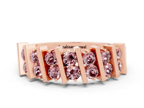 Channel Set Round Morganite Anniversary Band with Vertical Prongs Rose gold
