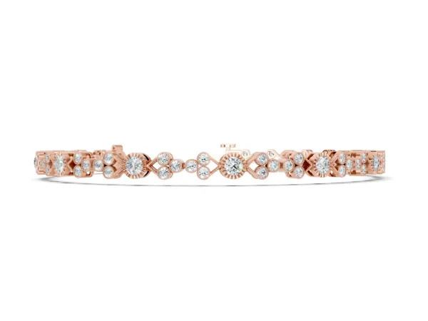 Round Cut Diamond Tennis Bracelet with Bezel Setting and Milgrain Band Rose gold