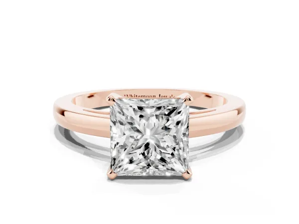 Princess Cut Solitaire Diamond Engagement Ring with Four-Prong Setting on a Classic Band Rose gold
