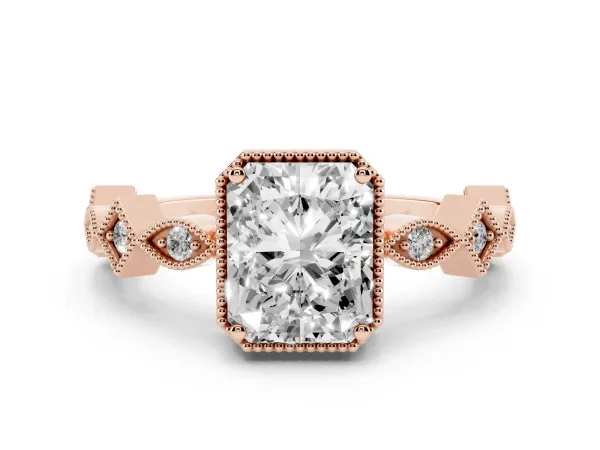 Radiant Cut Milgrain Marquise Diamond Twist Band Ring Rose gold