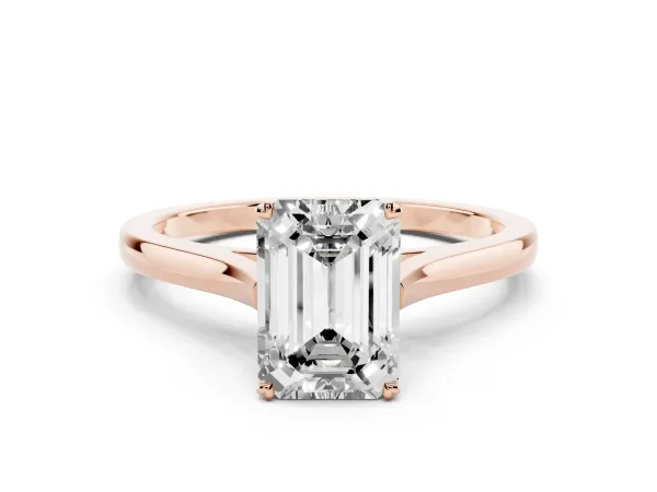 Emerald Cut Solitaire Heart Prong Engagement Ring with Tapered Band Rose gold