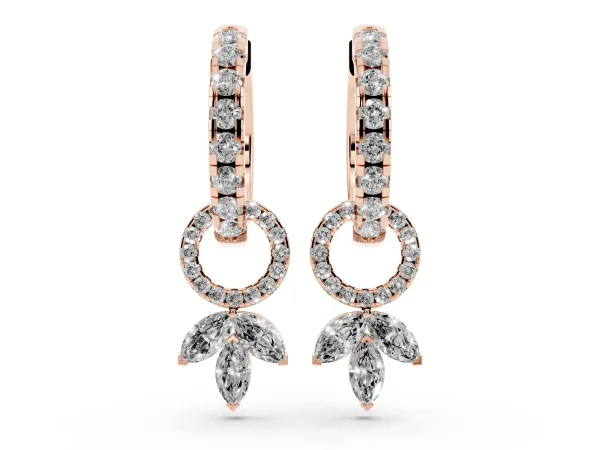 Round and Marquise Diamond Huggie Drop Earrings Rose gold