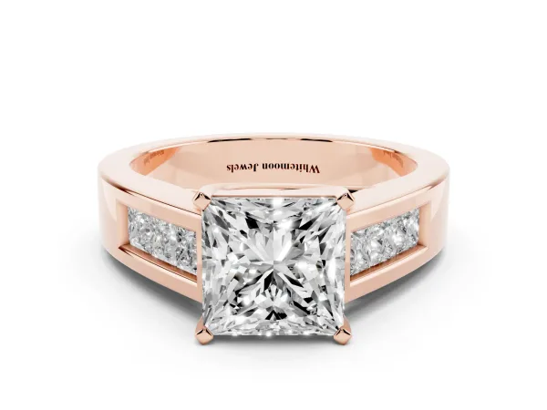 Princess Cut Cut Channel Set Solitaire Ring with Four-Prong Setting Rose gold