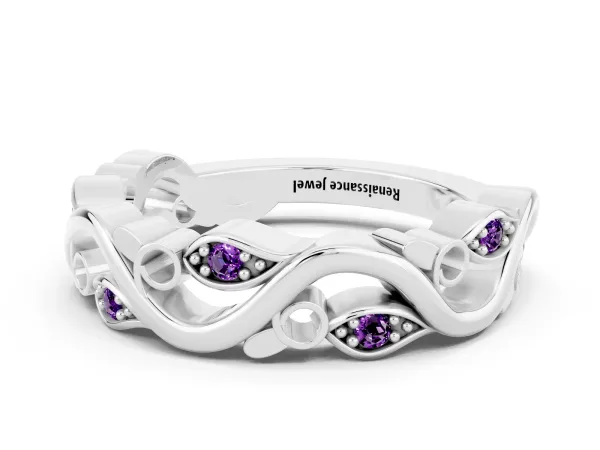 Marquise Amethyst Vine Eternity Band with Bezel Setting Platinum