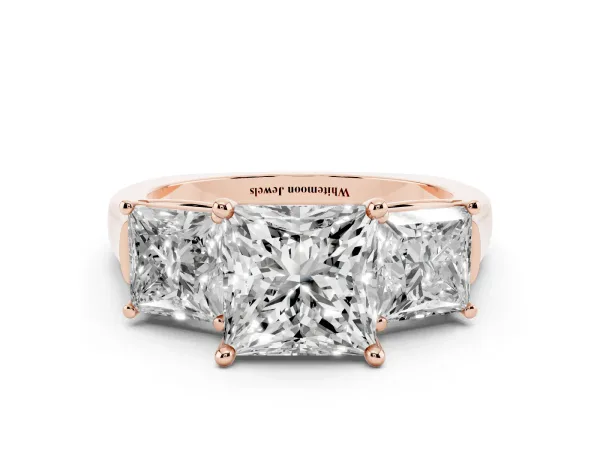 Three-Stone Princess Cut Brilliant Diamond Trellis Ring with Comfort Fit Band Rose gold