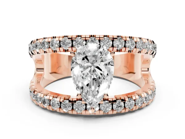 Pear Cut Solitaire Split Shank Pave Diamond Ring Rose gold