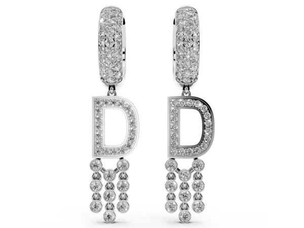 Round Diamond Initial D Huggie Hoop Earrings Platinum