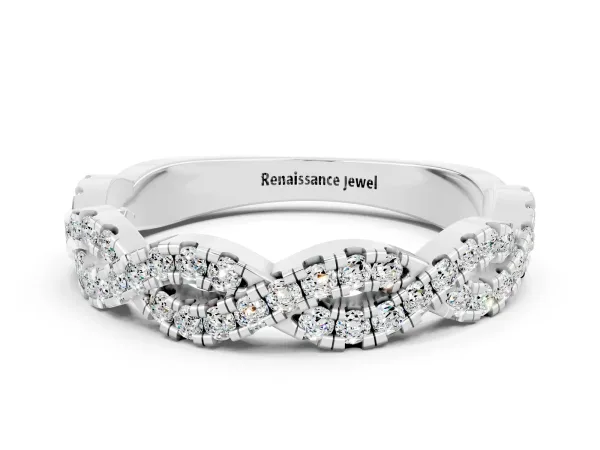 Round Moissanite Twisted Eternity Band with Pavé and Shared Prong Setting Platinum