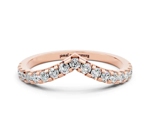 Pavé Round Moissanite Chevron Band with Shared Prong Setting Rose gold