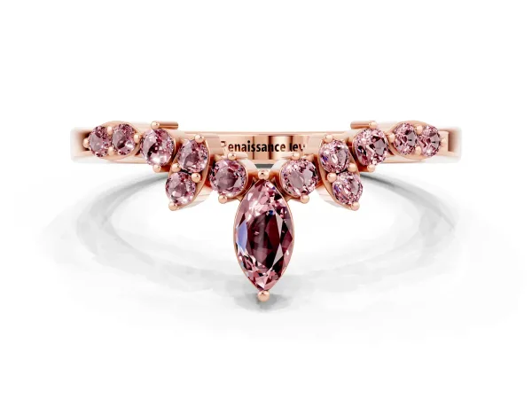 Marquise and Round Morganite Chevron Band with Prong Setting Rose gold