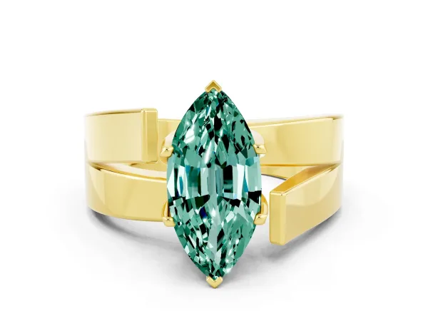 Modern Tension Set Marquise Cut Green Sapphire Solitaire Wide Band Ring Yellow gold