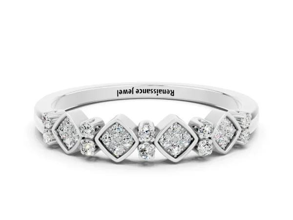 Pavé Cushion Moissanite Cluster Eternity Band with Prong Setting Platinum